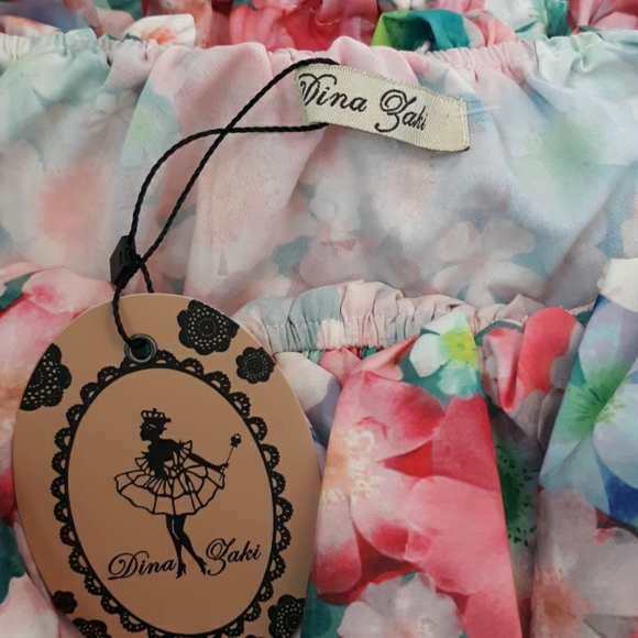 NWT Dina Zaki Cropped ruffle off shoulder Floral Print top Size Medium - Picture 7 of 9